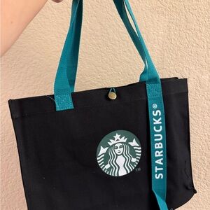 Starbucks Black Tote with Teal Handles